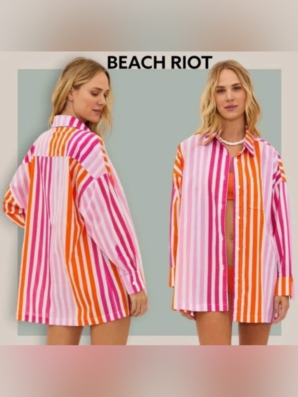 Beach Riot Alexa Striped Button-Down beach cover up Top Small vacation cruise